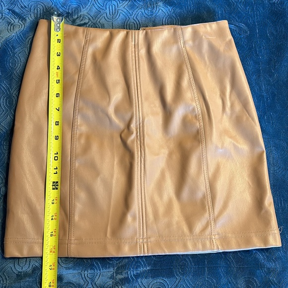 Shinestar Faux Leather Skirt. Tan. - Picture 5 of 6